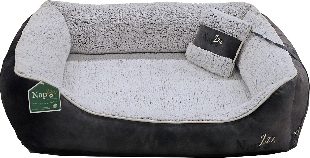 NapZZZ Hondenmand Divan Met Kussen Grijs/Wit 7 NapZZZ Hondenmand Divan Met Kussen Grijs/Wit - Afbeelding 5