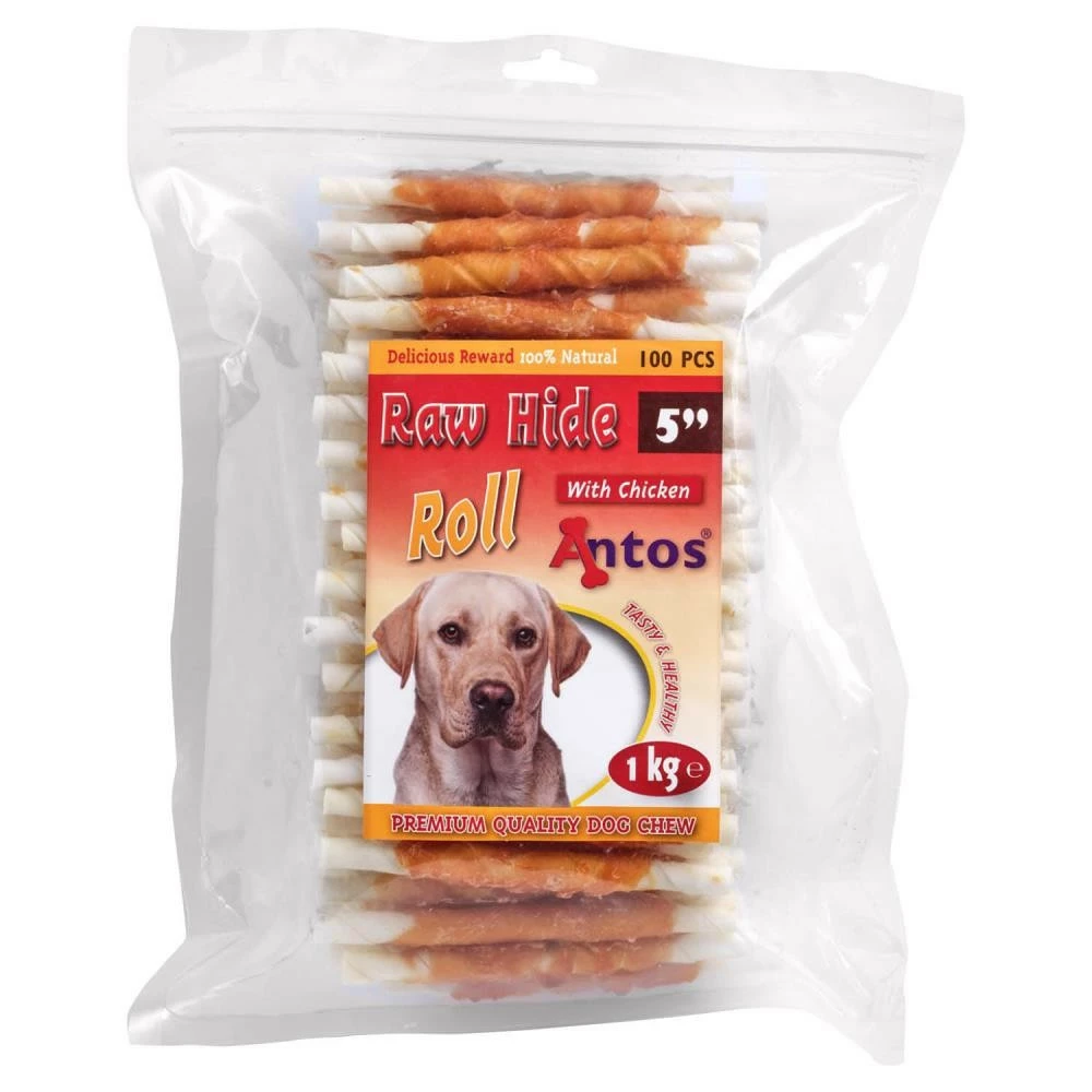 Antos Raw Hide White + Chicken Roll 100 St 3 Antos Raw Hide White + Chicken Roll 100 St