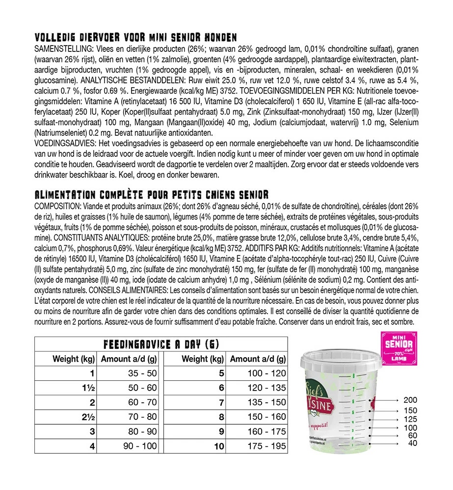 Yamipets Sjef's Cuisine Hondenvoer Mini Senior 3 Kg 4 Yamipets Sjef's Cuisine Hondenvoer Mini Senior 3 Kg - Afbeelding 2